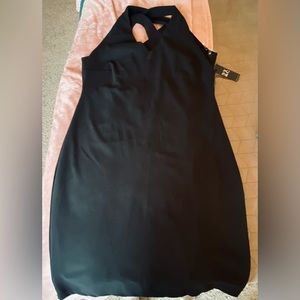 Black halter style, strappy back party dress